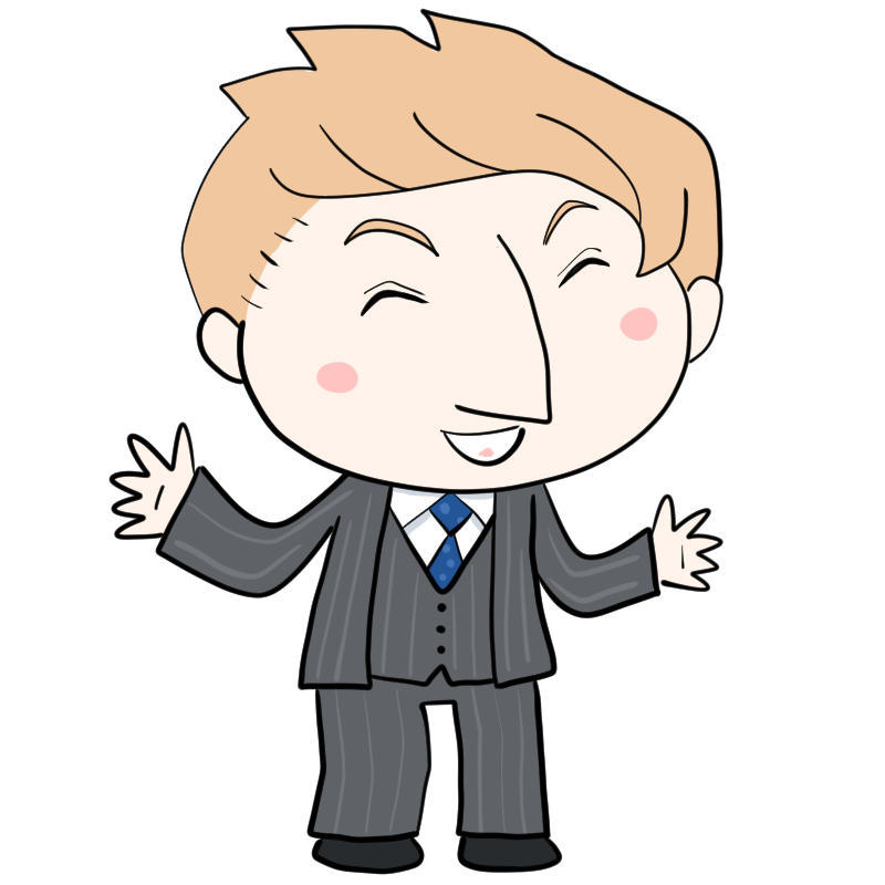 笑うスーツの白人のかわいいイラスト