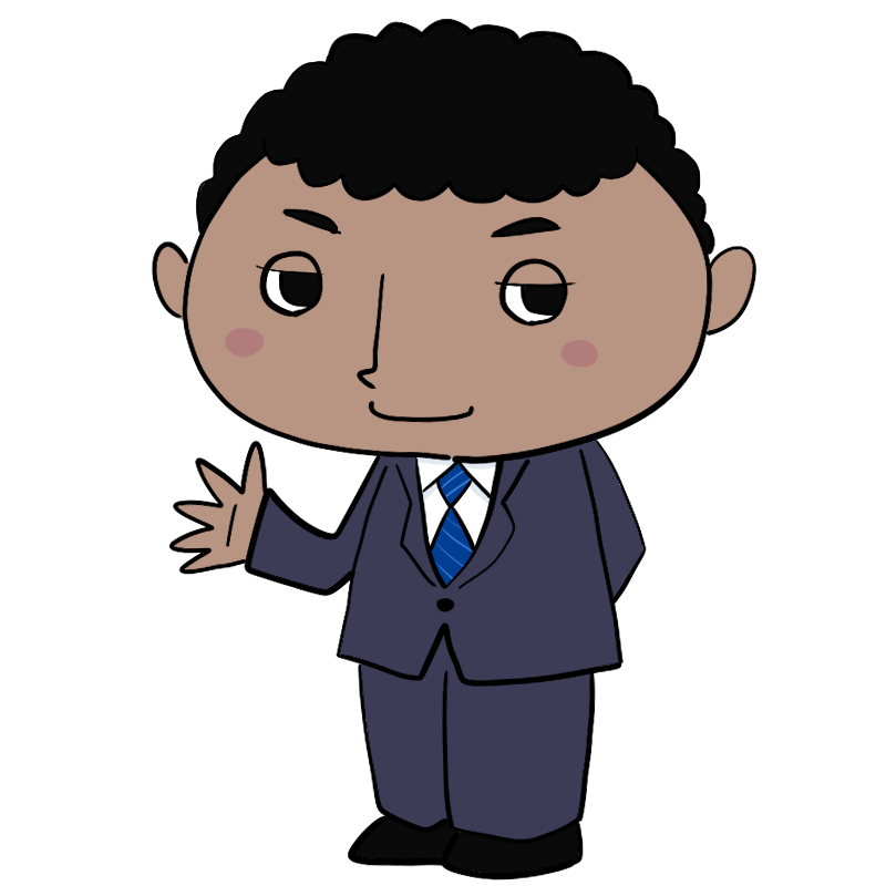 自信ありげなスーツの黒人男性のかわいいイラスト