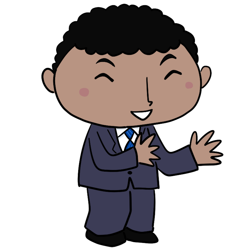 楽しそうなスーツの黒人男性のかわいいイラスト