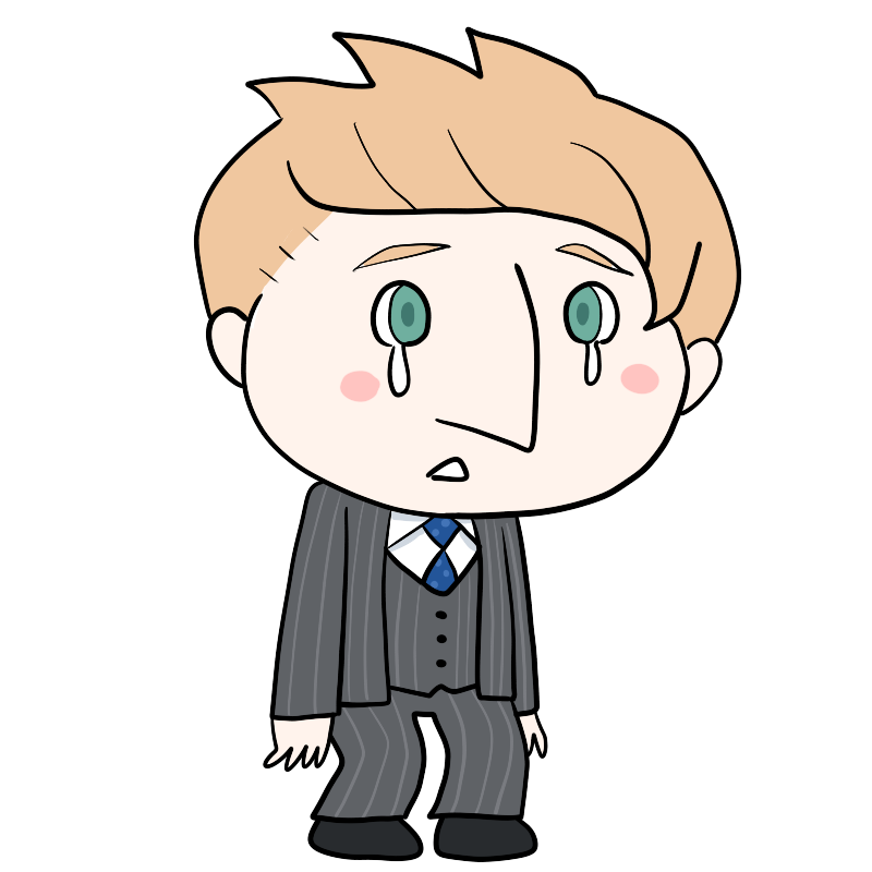 泣くスーツの白人男性のかわいいイラスト