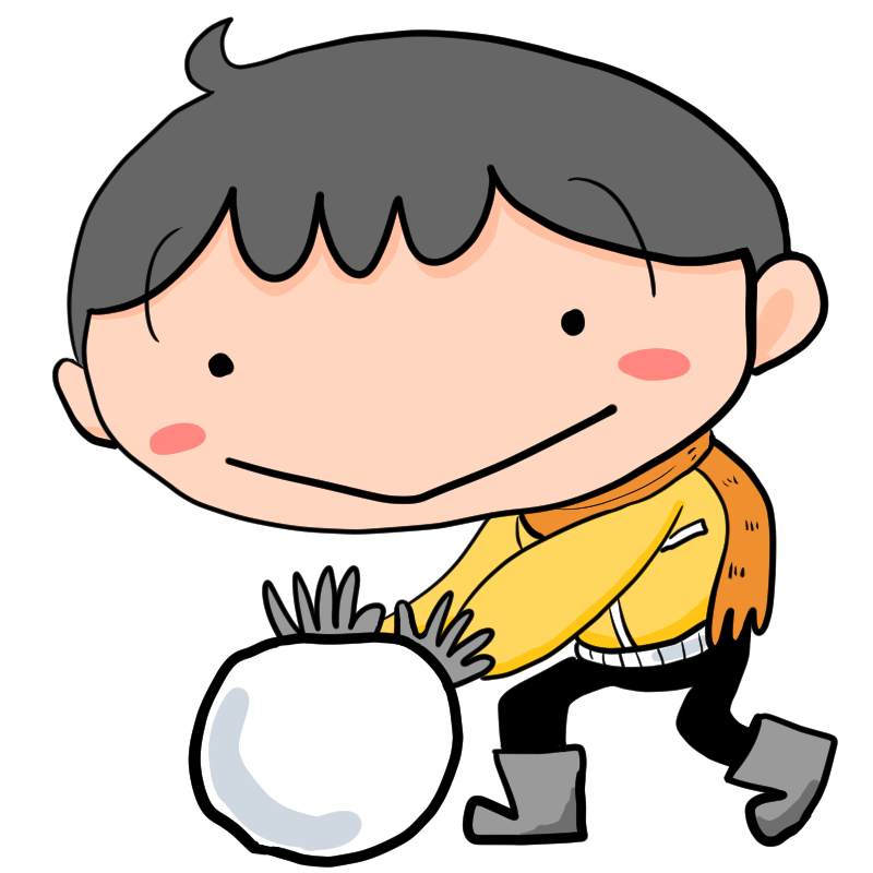 冬!雪が降ったぞ積もったぞ!雪だるまを作る男の子