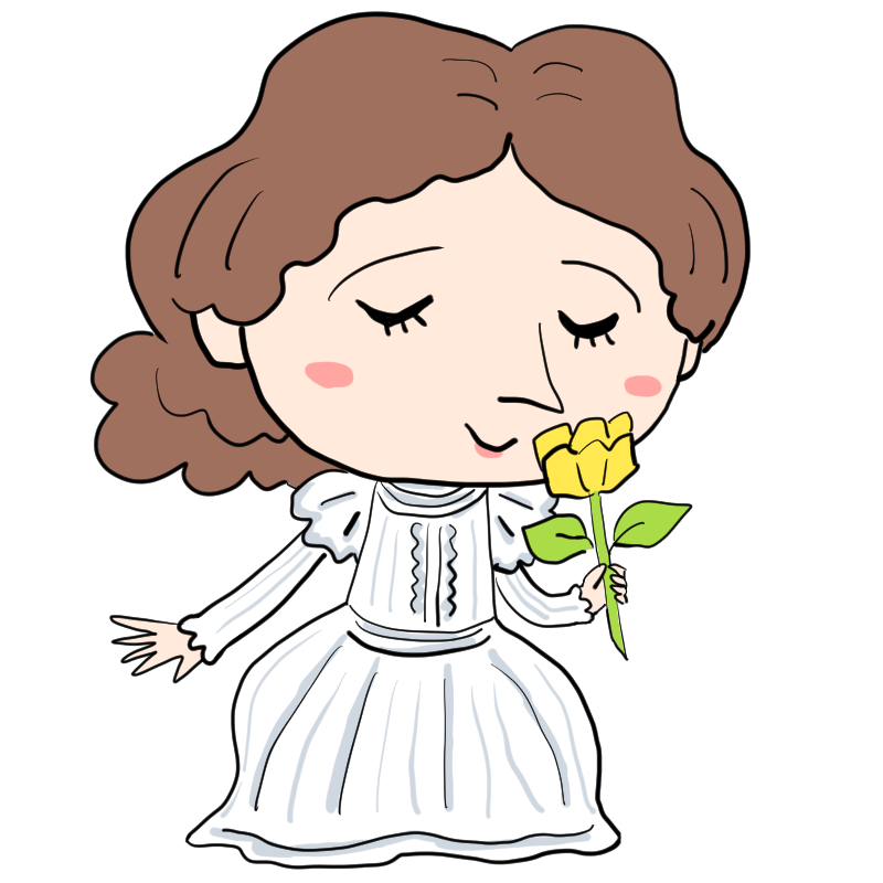 花を持つヘレン・ケラーのかわいいイラスト